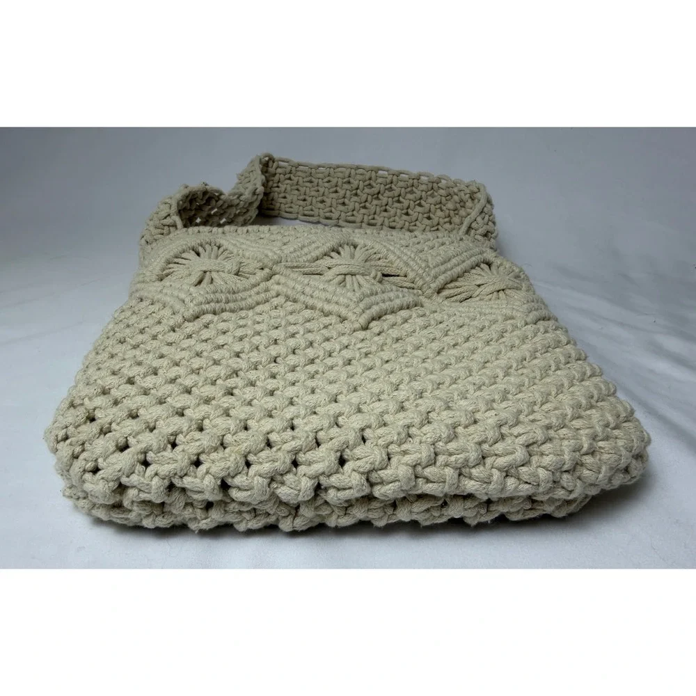 Nanette Lepore Macrame Shoulder Bag Cream Boho Beach Crossbody Purse‎